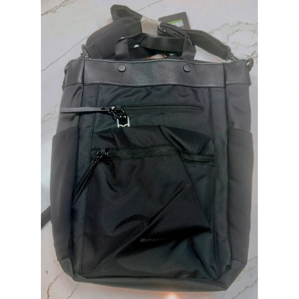 Sherpani Tote Backpack Convertible Black Nylon Leather Trim Versatile - Picture 5 of 14